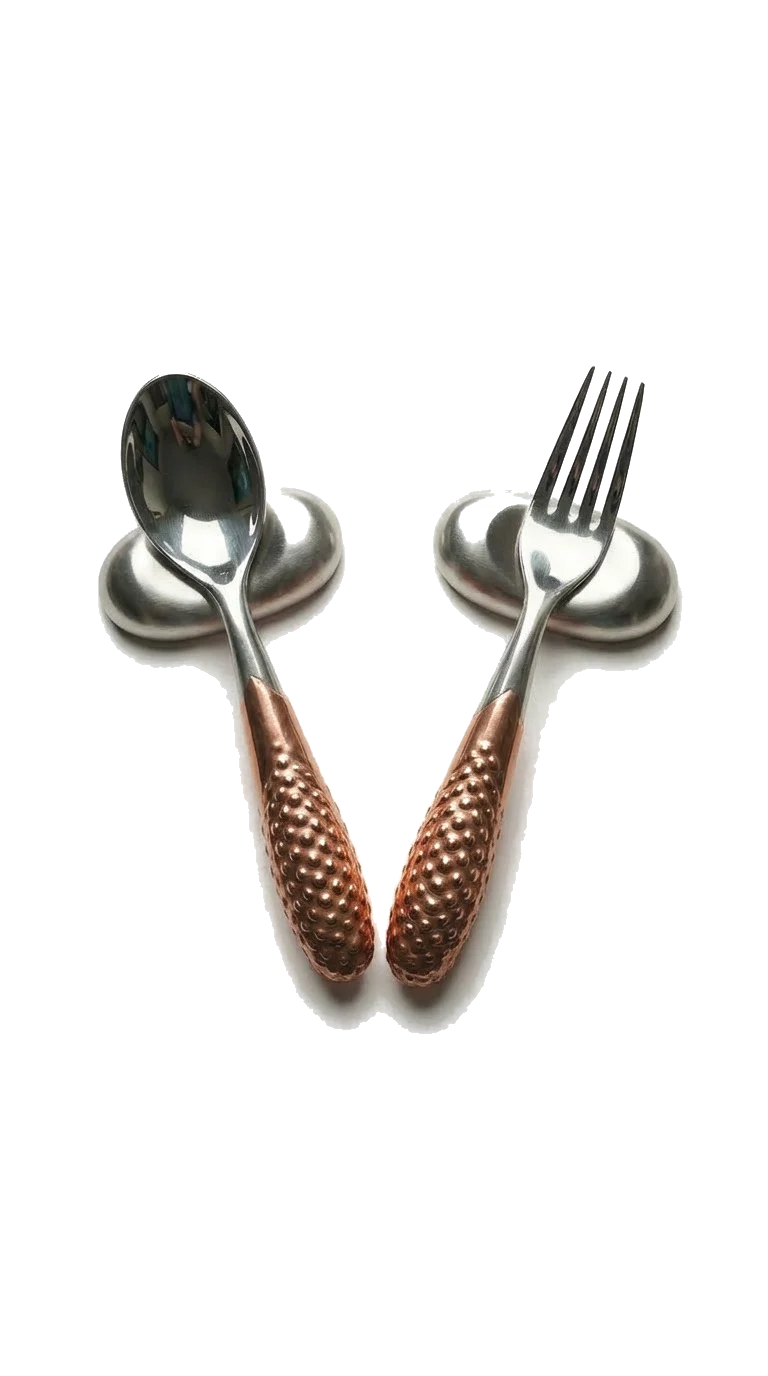 Cu+Cr spoon and fork in Copper on rests