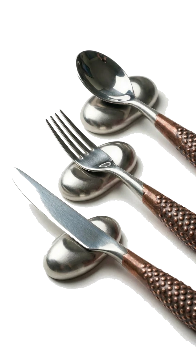 Cu+Cr in Copper — knife, fork and spoon on rests