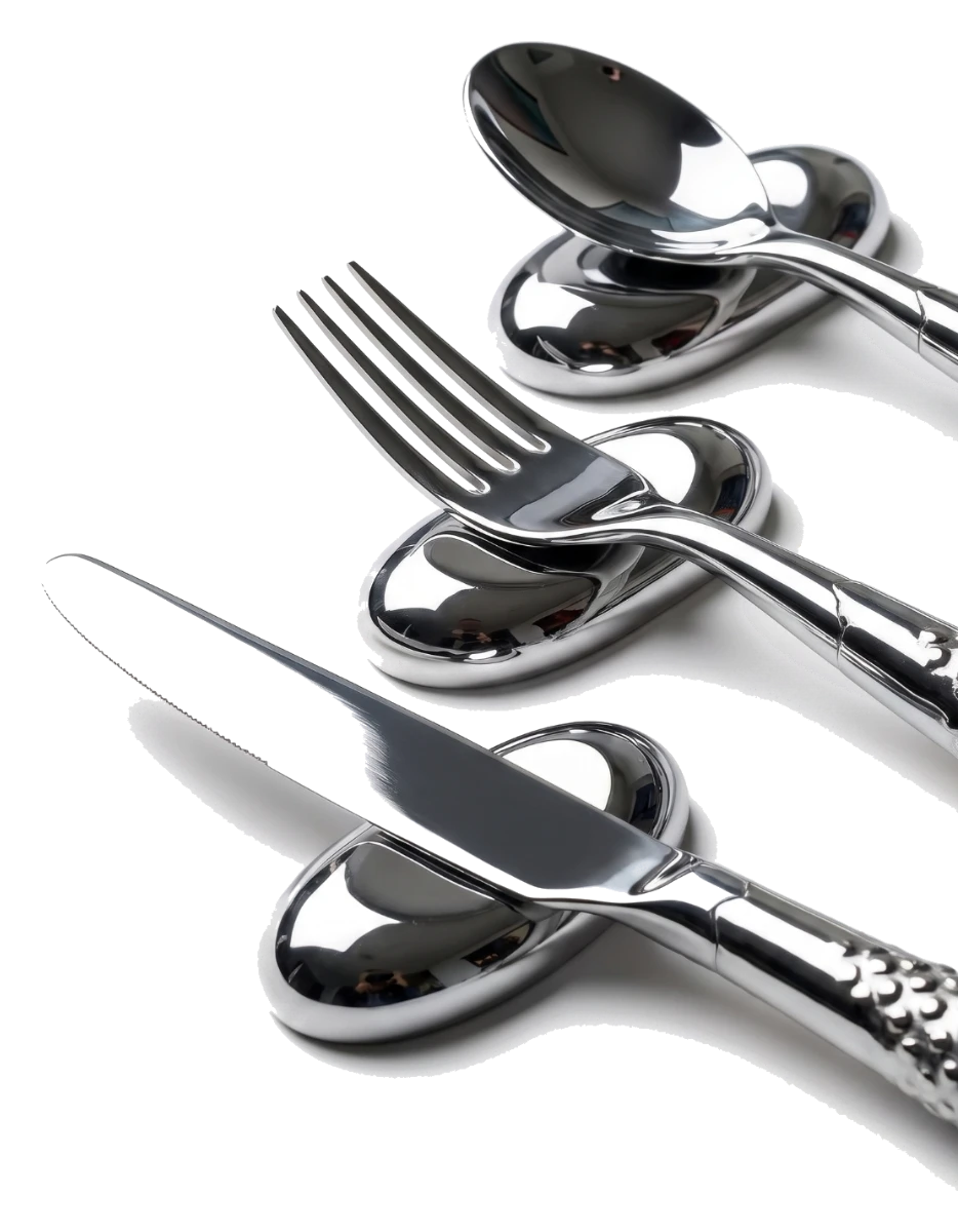 Cu+Cr in Silver — knife, fork and spoon on rests